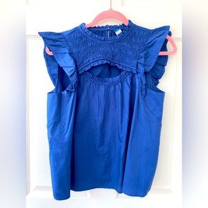 Old Navy Blue Flutter Sleeve Cutout Swing Blouse Size Small